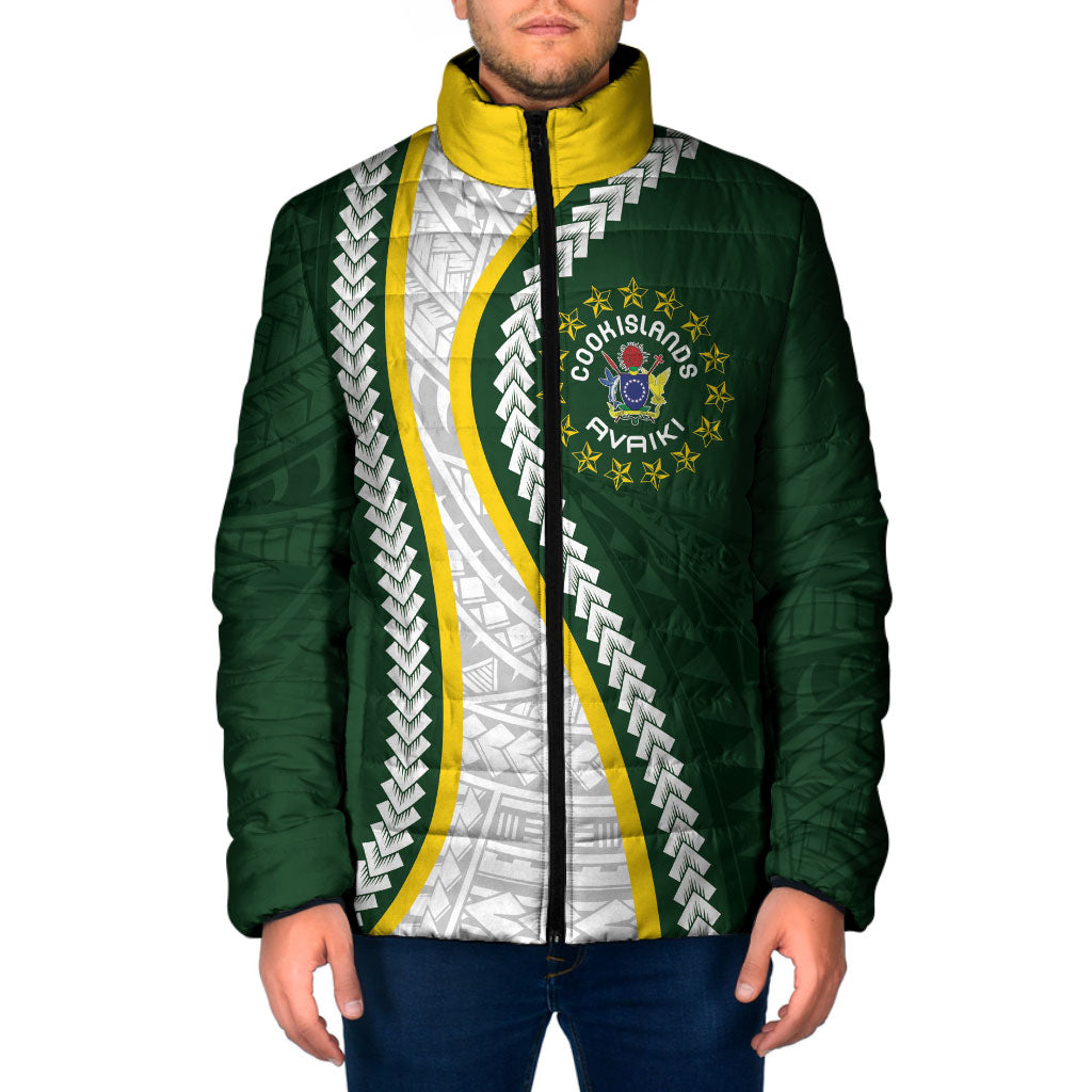 Cook Islands Rugby Personalized Avaiki Padded Jacket GO Kuki LT7 Men Green - Polynesian Pride