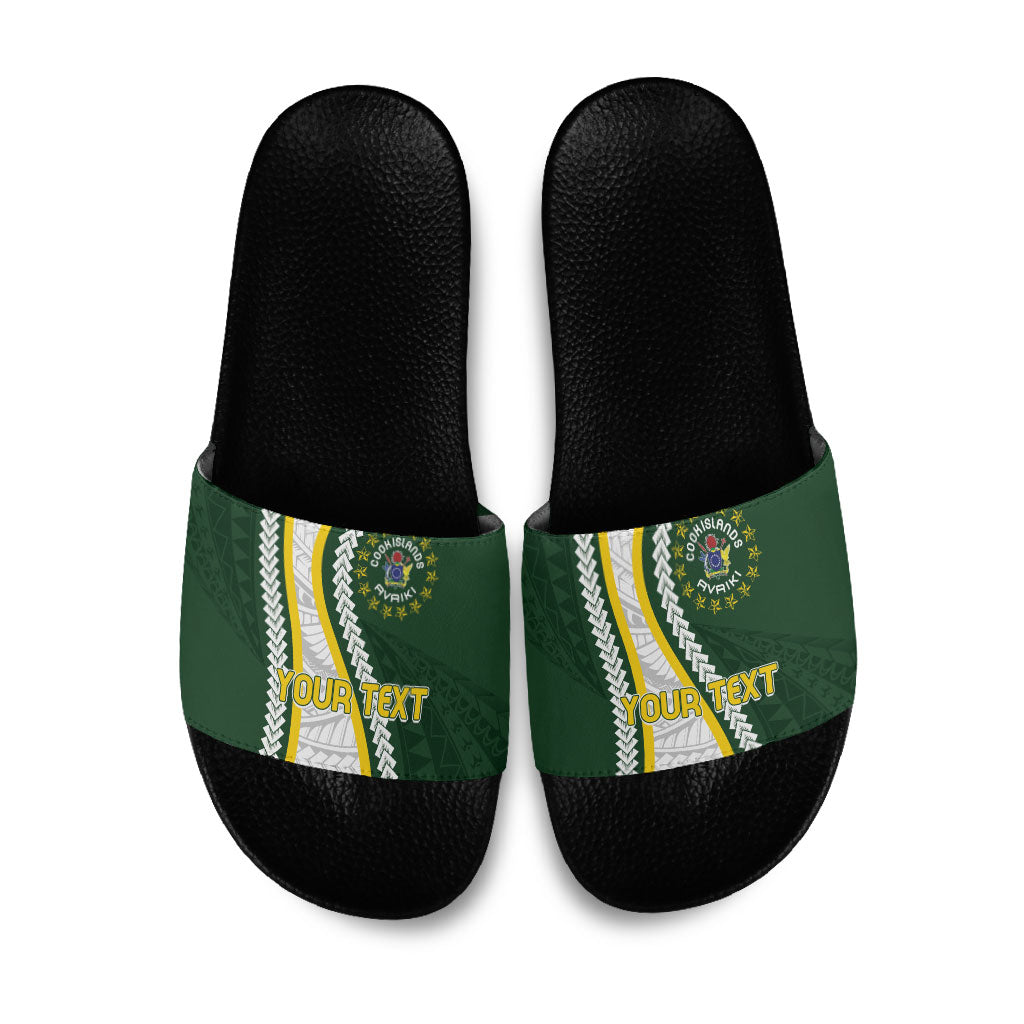 Cook Islands Rugby Personalized Avaiki Slide Sandals GO Kuki LT7 Green - Polynesian Pride