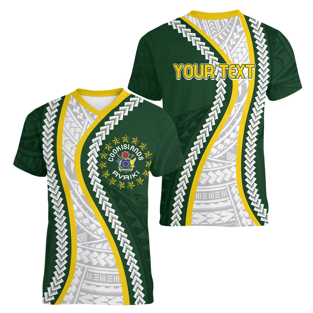 Cook Islands Rugby Personalized Avaiki Women V-Neck T-Shirt GO Kuki LT7 - Polynesian Pride