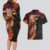 Papua New Guinea Personalised Couples Matching Long Sleeve Bodycon Dress and Hawaiian Shirt Grunge Style 49th Independence Anni