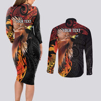 Papua New Guinea Personalised Couples Matching Long Sleeve Bodycon Dress and Long Sleeve Button Shirt Grunge Style 49th Independence Anni