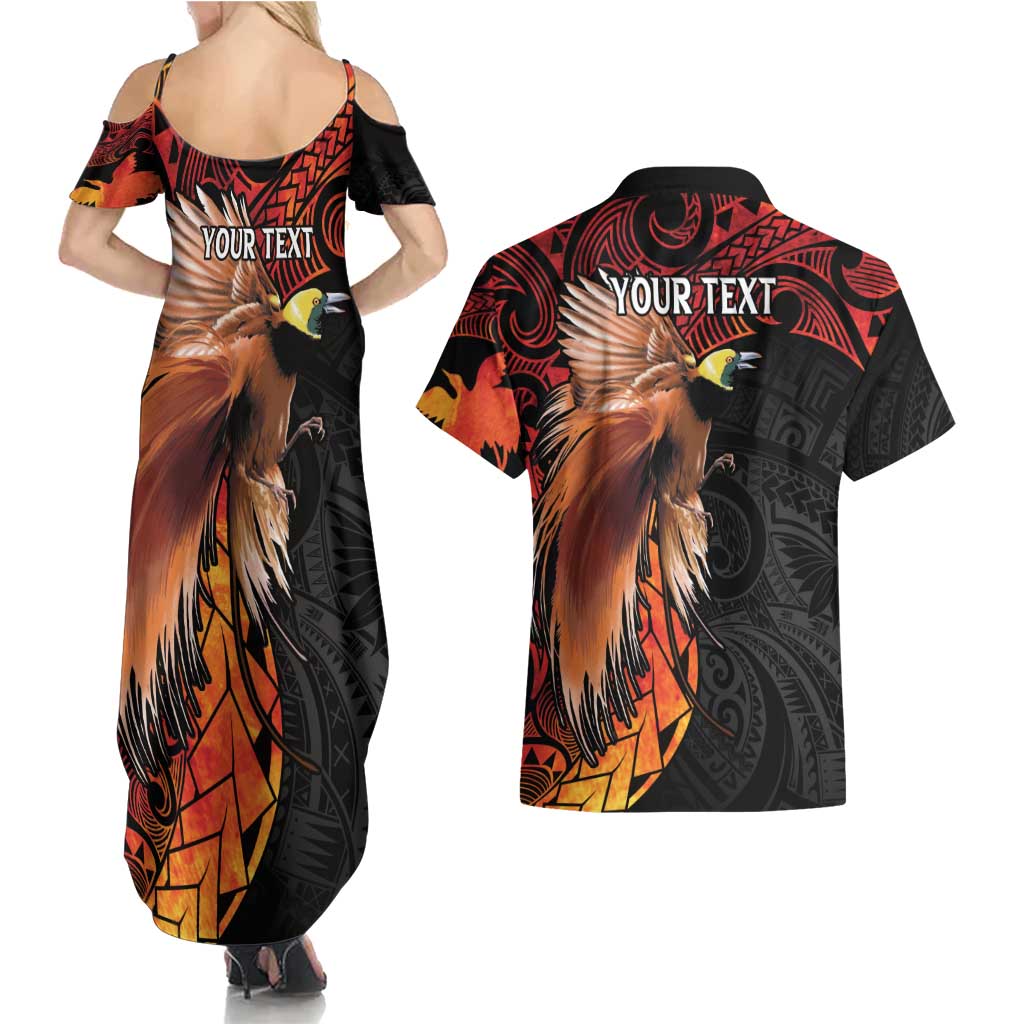 Papua New Guinea Personalised Couples Matching Summer Maxi Dress and Hawaiian Shirt Grunge Style 49th Independence Anni