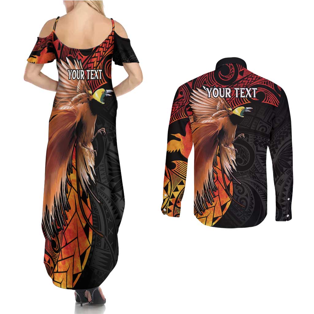 Papua New Guinea Personalised Couples Matching Summer Maxi Dress and Long Sleeve Button Shirt Grunge Style 49th Independence Anni