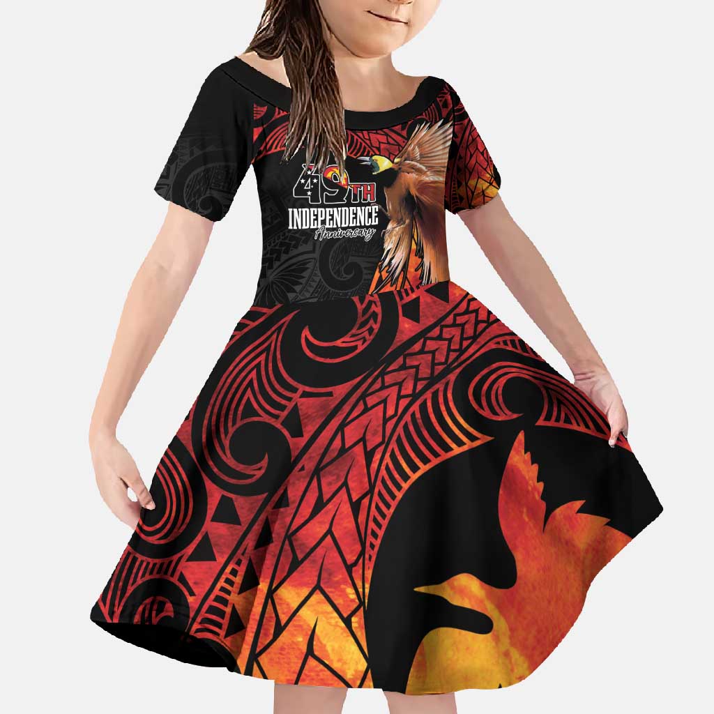 Papua New Guinea Personalised Family Matching Mermaid Dress and Hawaiian Shirt Grunge Style 49th Independence Anni LT7 Daughter's Dress Black Red - Polynesian Pride