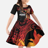 Papua New Guinea Personalised Family Matching Mermaid Dress and Hawaiian Shirt Grunge Style 49th Independence Anni LT7 Daughter's Dress Black Red - Polynesian Pride