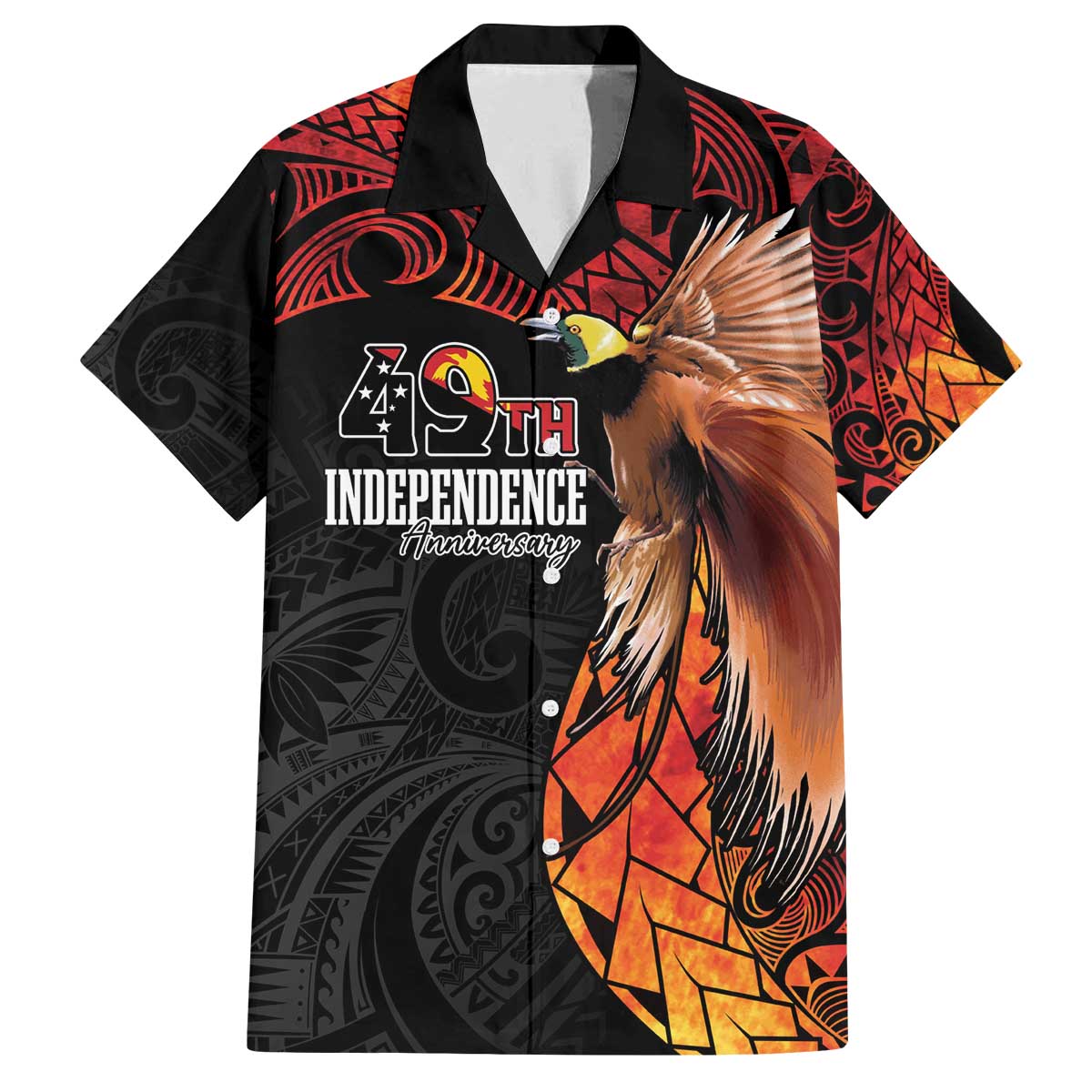 Papua New Guinea Personalised Family Matching Off The Shoulder Long Sleeve Dress and Hawaiian Shirt Grunge Style 49th Independence Anni LT7 Dad's Shirt - Short Sleeve Black Red - Polynesian Pride