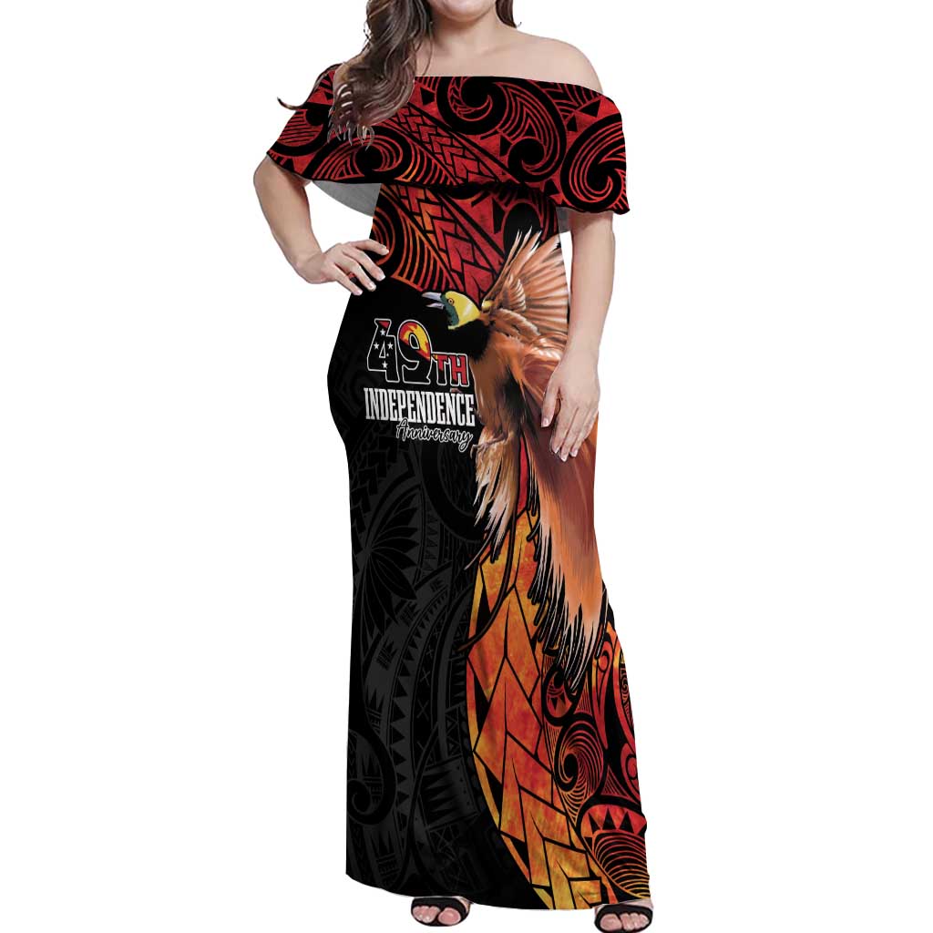 Papua New Guinea Personalised Off Shoulder Maxi Dress Grunge Style 49th Independence Anni