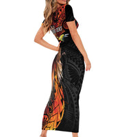 Papua New Guinea Personalised Short Sleeve Bodycon Dress Grunge Style 49th Independence Anni LT7 - Polynesian Pride
