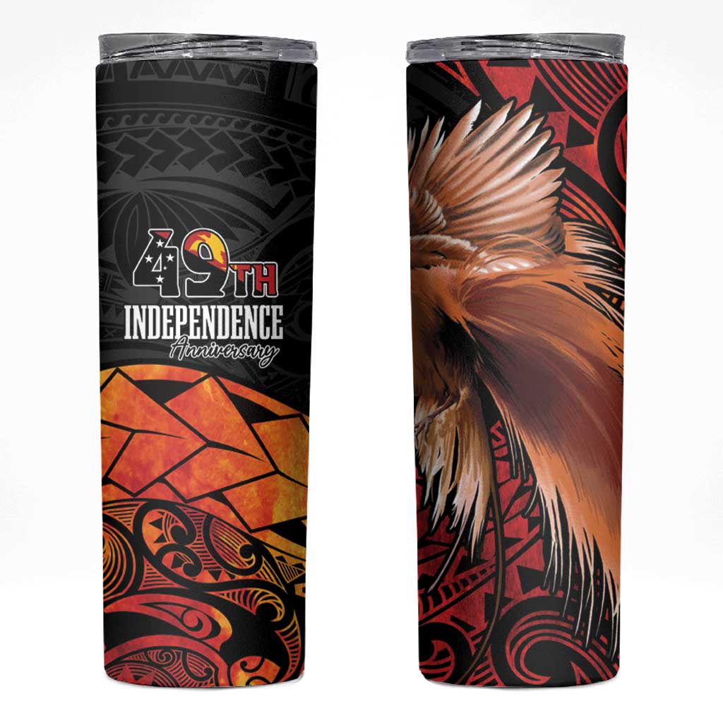 Papua New Guinea Skinny Tumbler Grunge Style 49th Independence Anni LT7 Black Red - Polynesian Pride