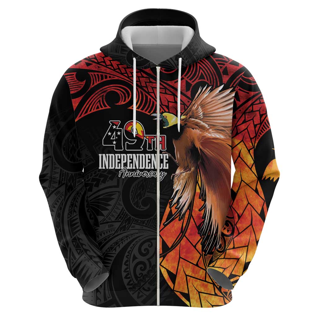 Papua New Guinea Personalised Zip Hoodie Grunge Style 49th Independence Anni