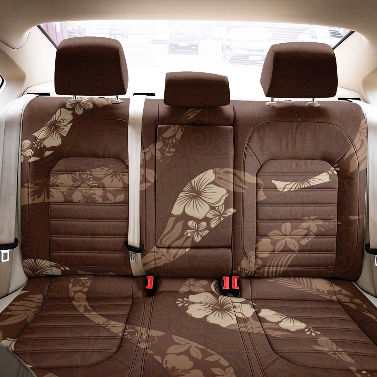 Aloha Hawaii Floral Tapa Back Car Seat Cover Patchwork Mocha - Polynesian Pride