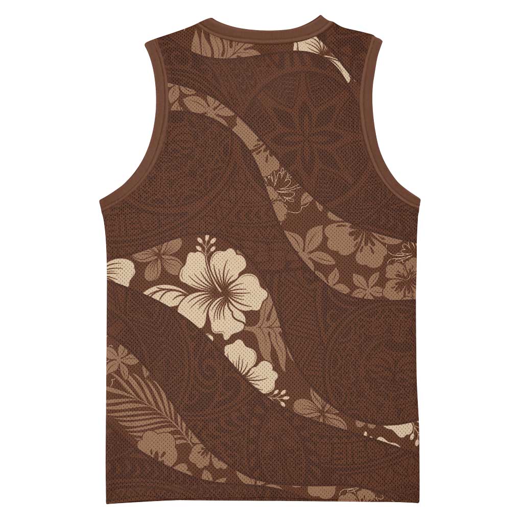 Aloha Hawaii Floral Tapa Basketball Jersey Patchwork Mocha - Polynesian Pride