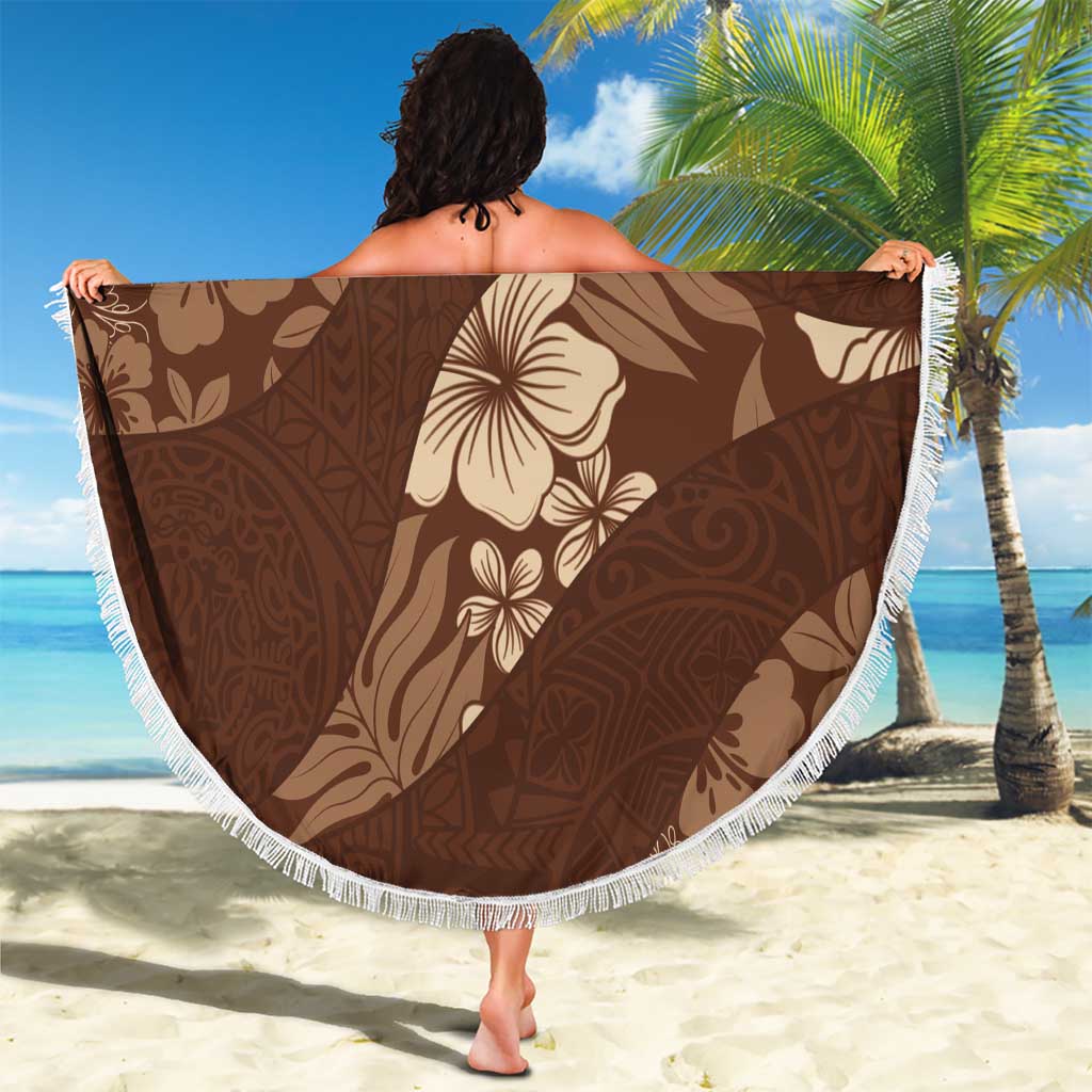 Aloha Hawaii Floral Tapa Beach Blanket Patchwork Mocha - Polynesian Pride