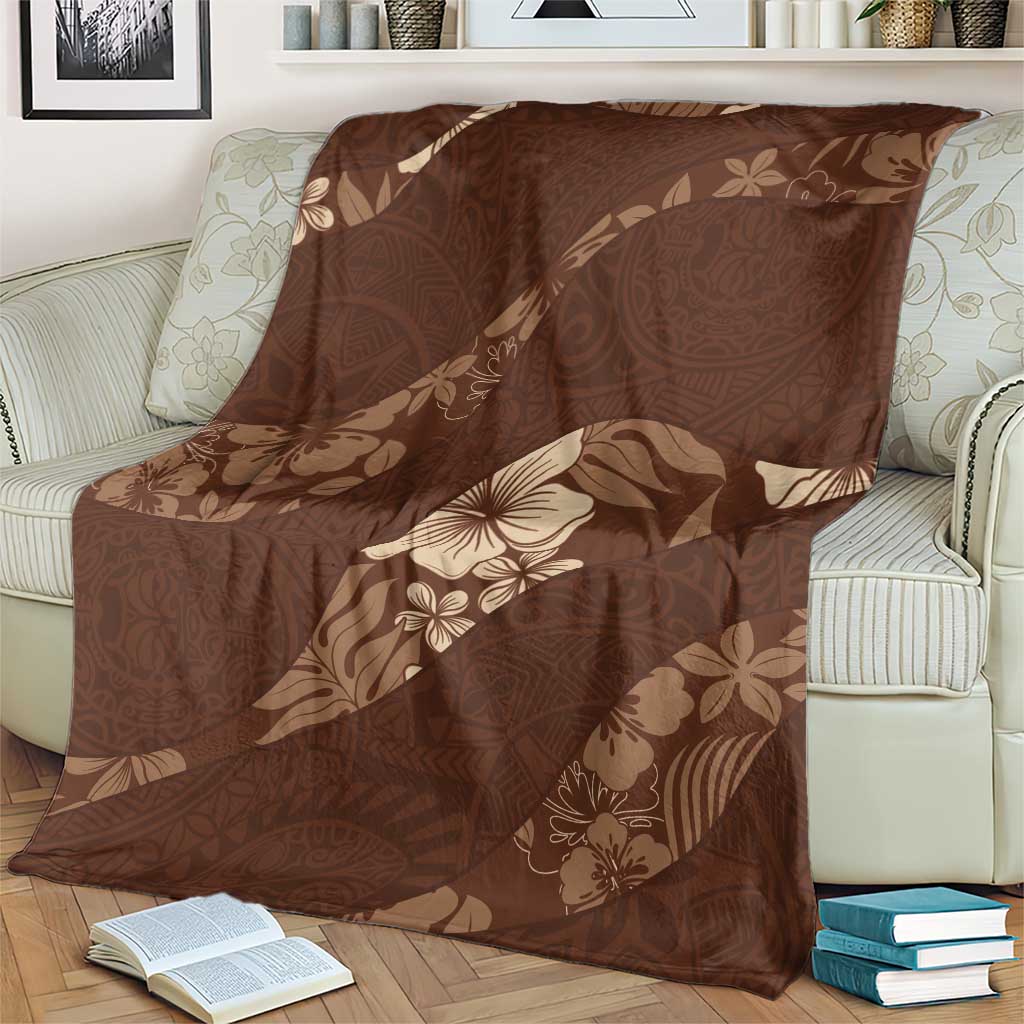 Aloha Hawaii Floral Tapa Blanket Patchwork Mocha - Polynesian Pride