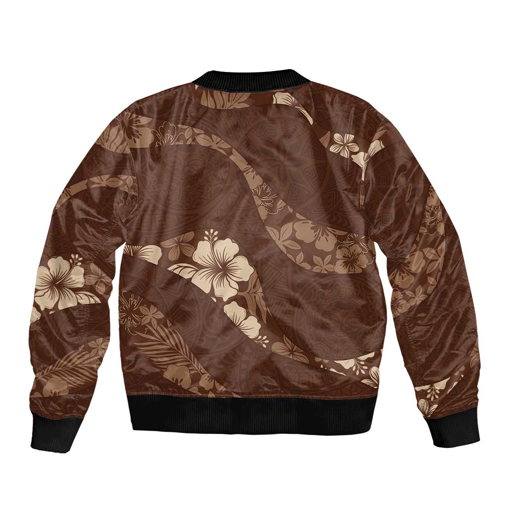 Aloha Hawaii Floral Tapa Bomber Jacket Patchwork Mocha - Polynesian Pride