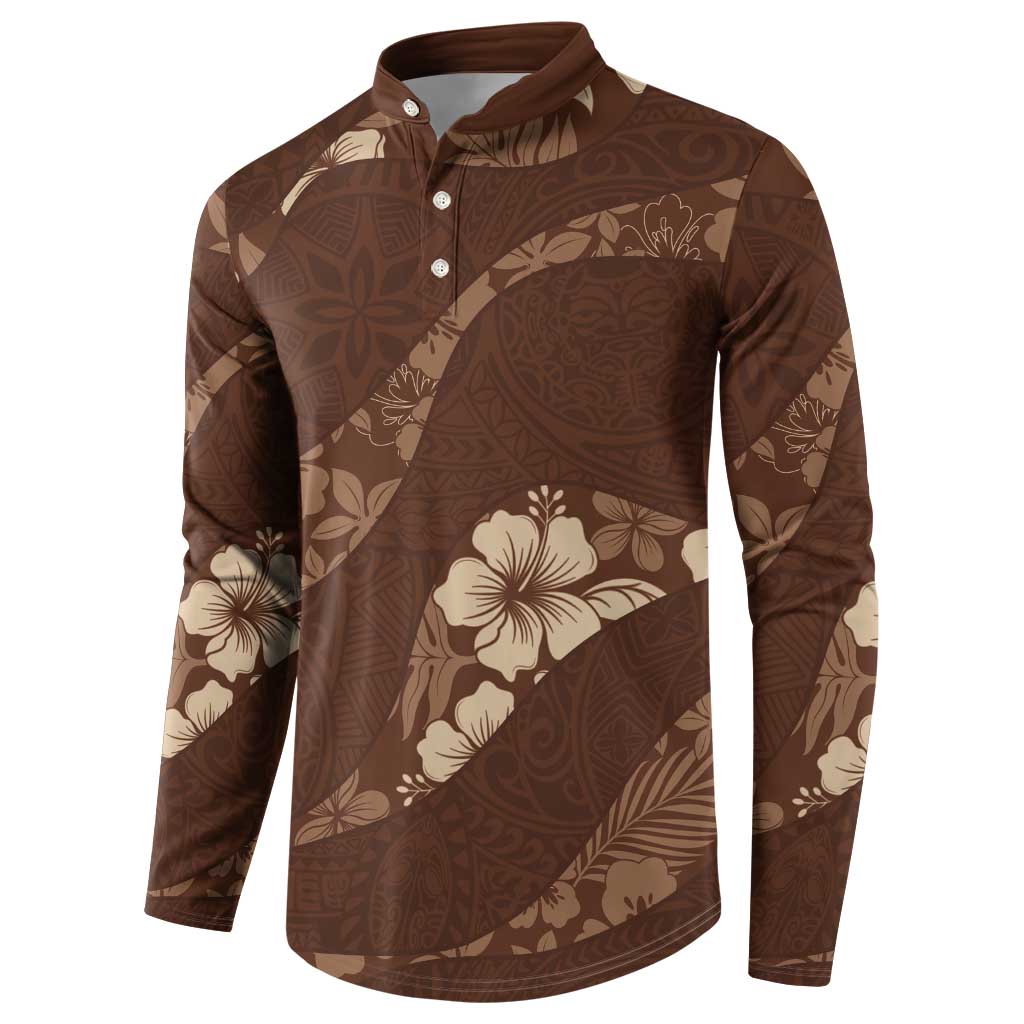 Aloha Hawaii Floral Tapa Button Sweatshirt Patchwork Mocha - Polynesian Pride