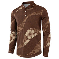 Aloha Hawaii Floral Tapa Button Sweatshirt Patchwork Mocha - Polynesian Pride