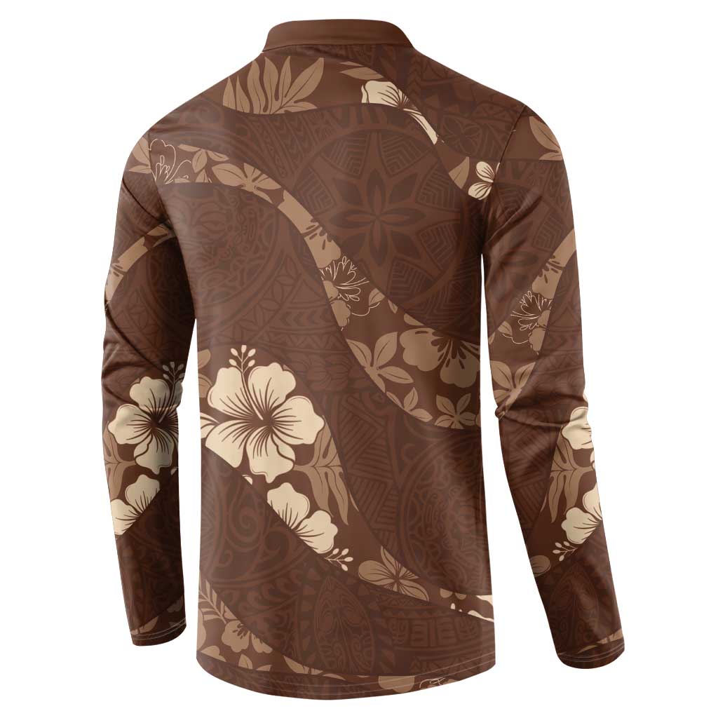Aloha Hawaii Floral Tapa Button Sweatshirt Patchwork Mocha - Polynesian Pride