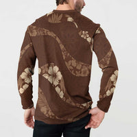 Aloha Hawaii Floral Tapa Button Sweatshirt Patchwork Mocha - Polynesian Pride