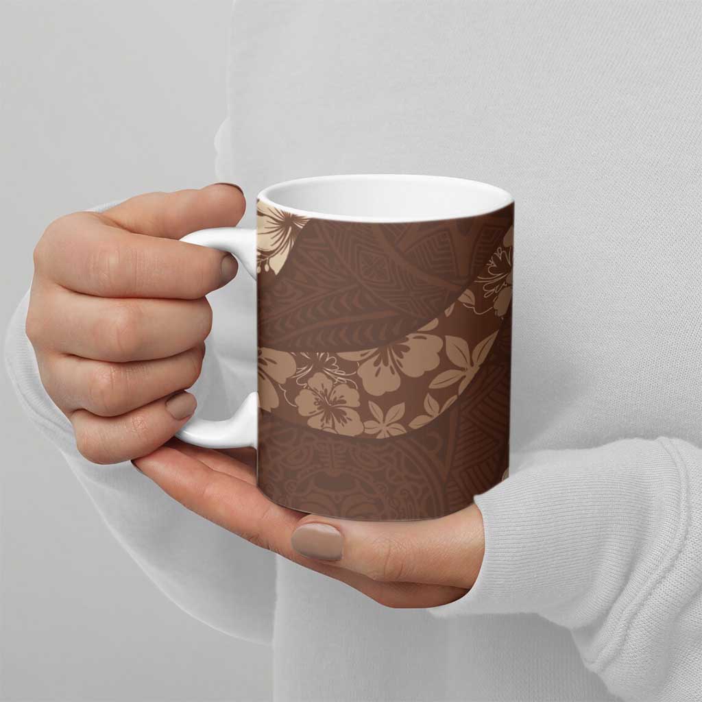 Aloha Hawaii Floral Tapa Ceramic Mug Patchwork Mocha - Polynesian Pride