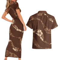 Aloha Hawaii Floral Tapa Couples Matching Short Sleeve Bodycon Dress and Hawaiian Shirt Patchwork Mocha - Polynesian Pride