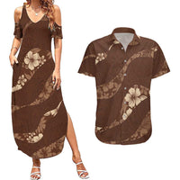 Aloha Hawaii Floral Tapa Couples Matching Summer Maxi Dress and Hawaiian Shirt Patchwork Mocha - Polynesian Pride