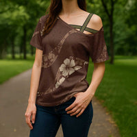 Aloha Hawaii Floral Tapa Cross Shoulder Shirt Patchwork Mocha - Polynesian Pride