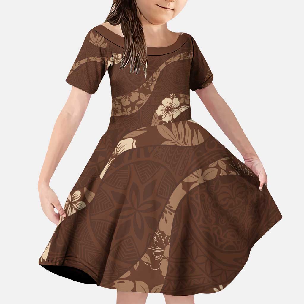 Aloha Hawaii Floral Tapa Family Matching Mermaid Dress and Hawaiian Shirt Patchwork Mocha - Polynesian Pride