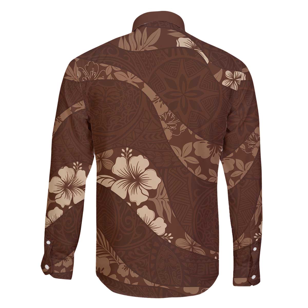 Aloha Hawaii Floral Tapa Family Matching Off The Shoulder Long Sleeve Dress and Hawaiian Shirt Patchwork Mocha - Polynesian Pride