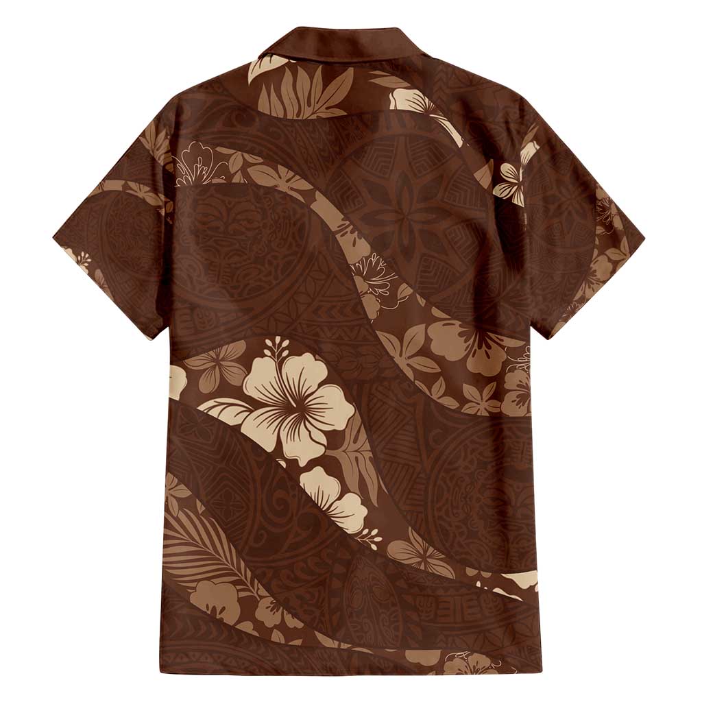 Aloha Hawaii Floral Tapa Family Matching Off Shoulder Short Dress and Hawaiian Shirt Patchwork Mocha - Polynesian Pride