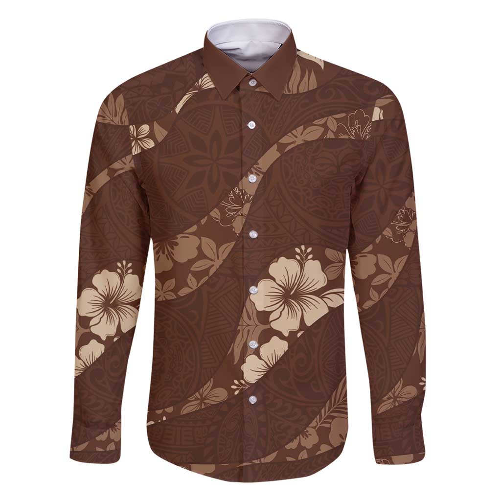 Aloha Hawaii Floral Tapa Family Matching Short Sleeve Bodycon Dress and Hawaiian Shirt Patchwork Mocha - Polynesian Pride