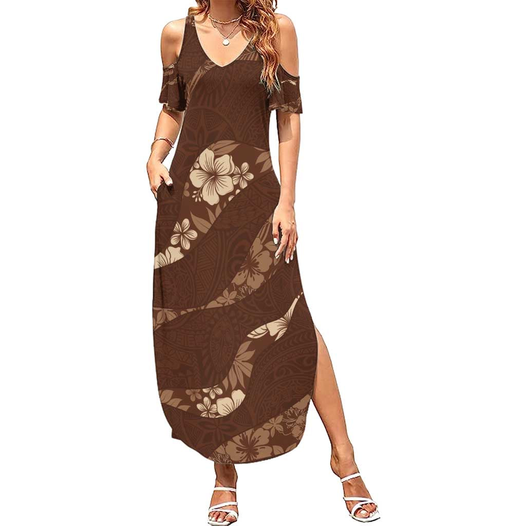 Aloha Hawaii Floral Tapa Family Matching Summer Maxi Dress and Hawaiian Shirt Patchwork Mocha - Polynesian Pride