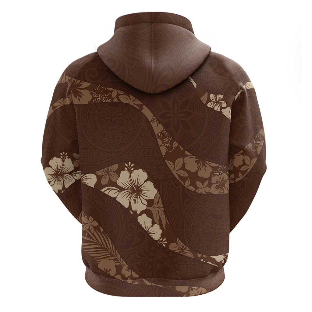 Aloha Hawaii Floral Tapa Hoodie Patchwork Mocha - Polynesian Pride