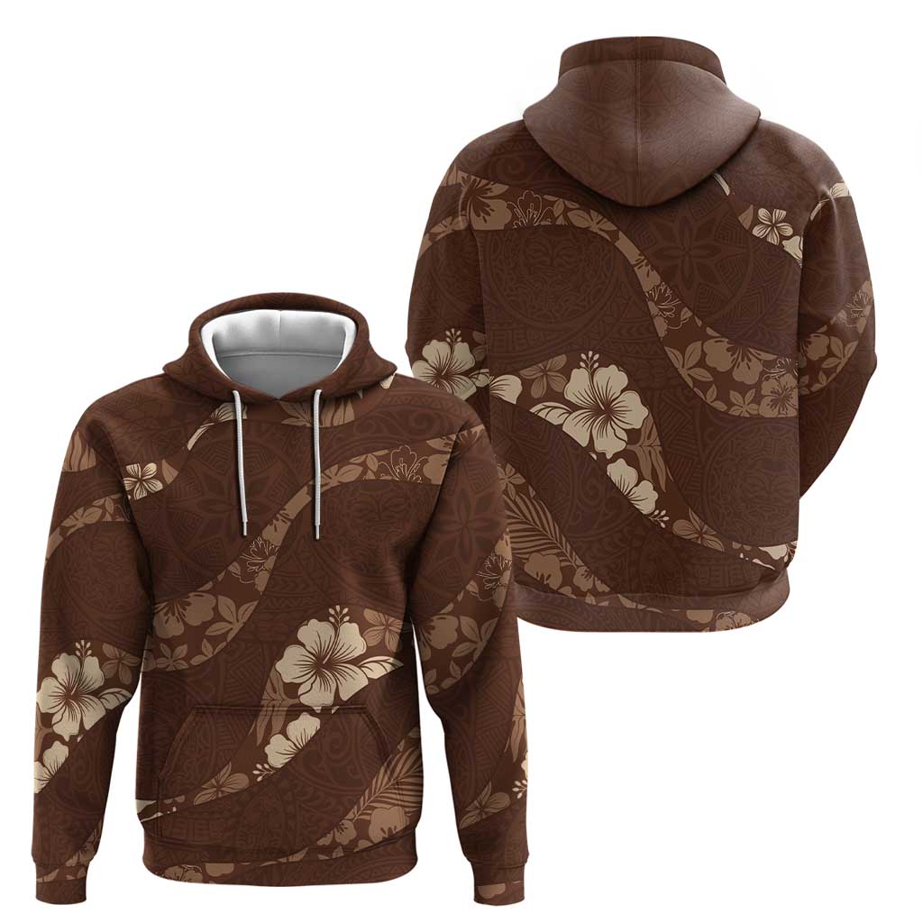 Aloha Hawaii Floral Tapa Hoodie Patchwork Mocha - Polynesian Pride