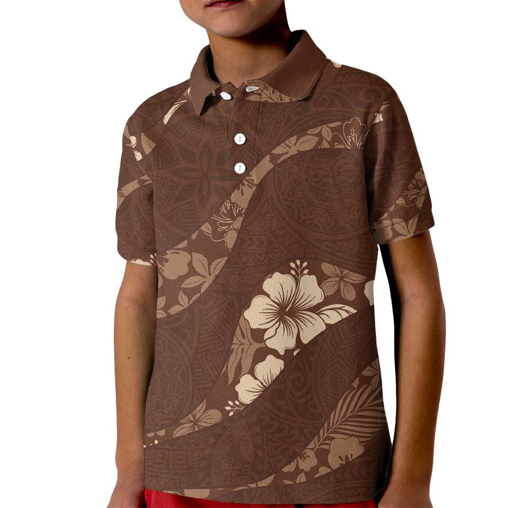 Aloha Hawaii Floral Tapa Kid Polo Shirt Patchwork Mocha LT7 Kid Mocha - Polynesian Pride
