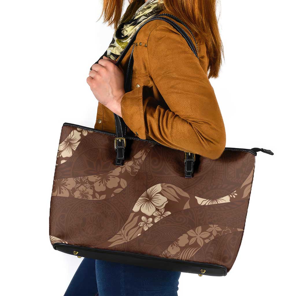 Aloha Hawaii Floral Tapa Leather Tote Bag Patchwork Mocha - Polynesian Pride