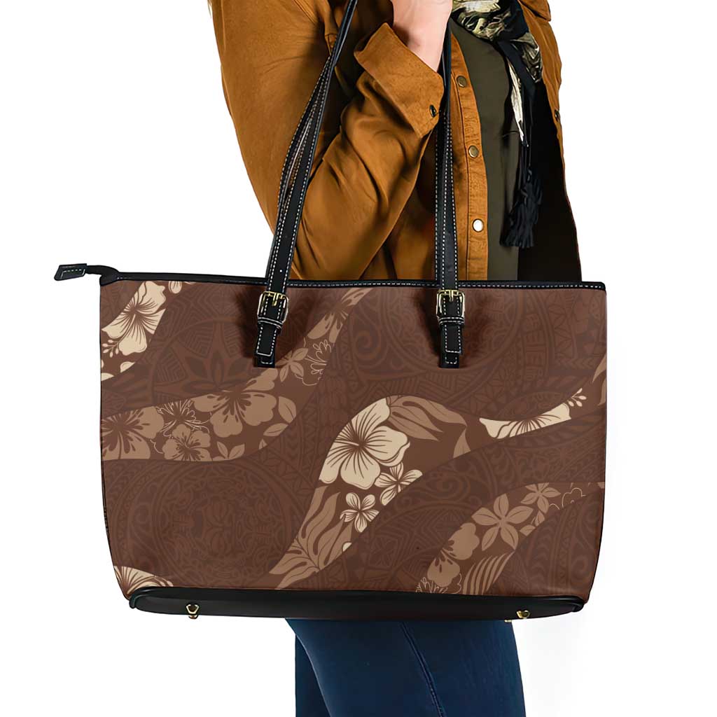 Aloha Hawaii Floral Tapa Leather Tote Bag Patchwork Mocha - Polynesian Pride