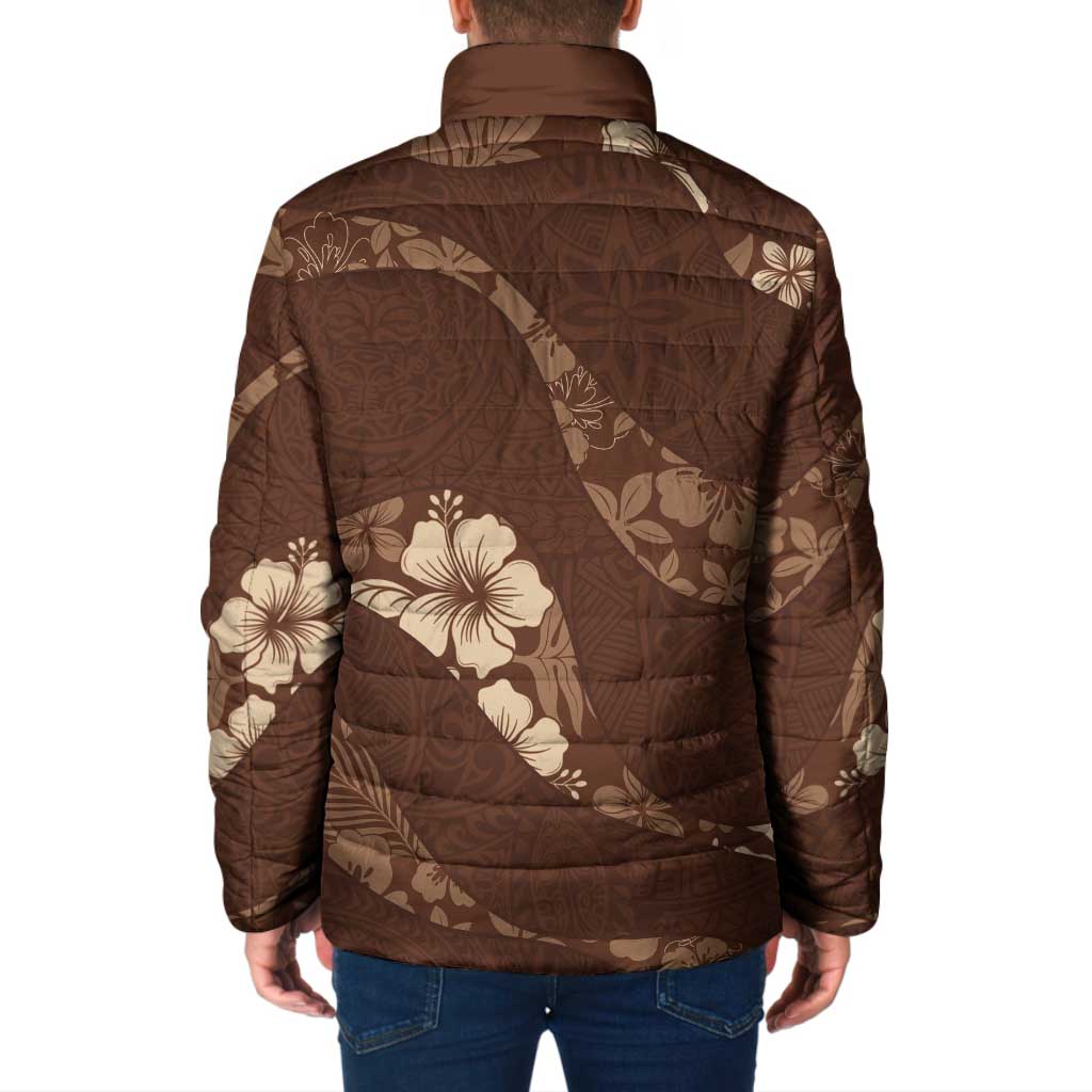 Aloha Hawaii Floral Tapa Padded Jacket Patchwork Mocha - Polynesian Pride