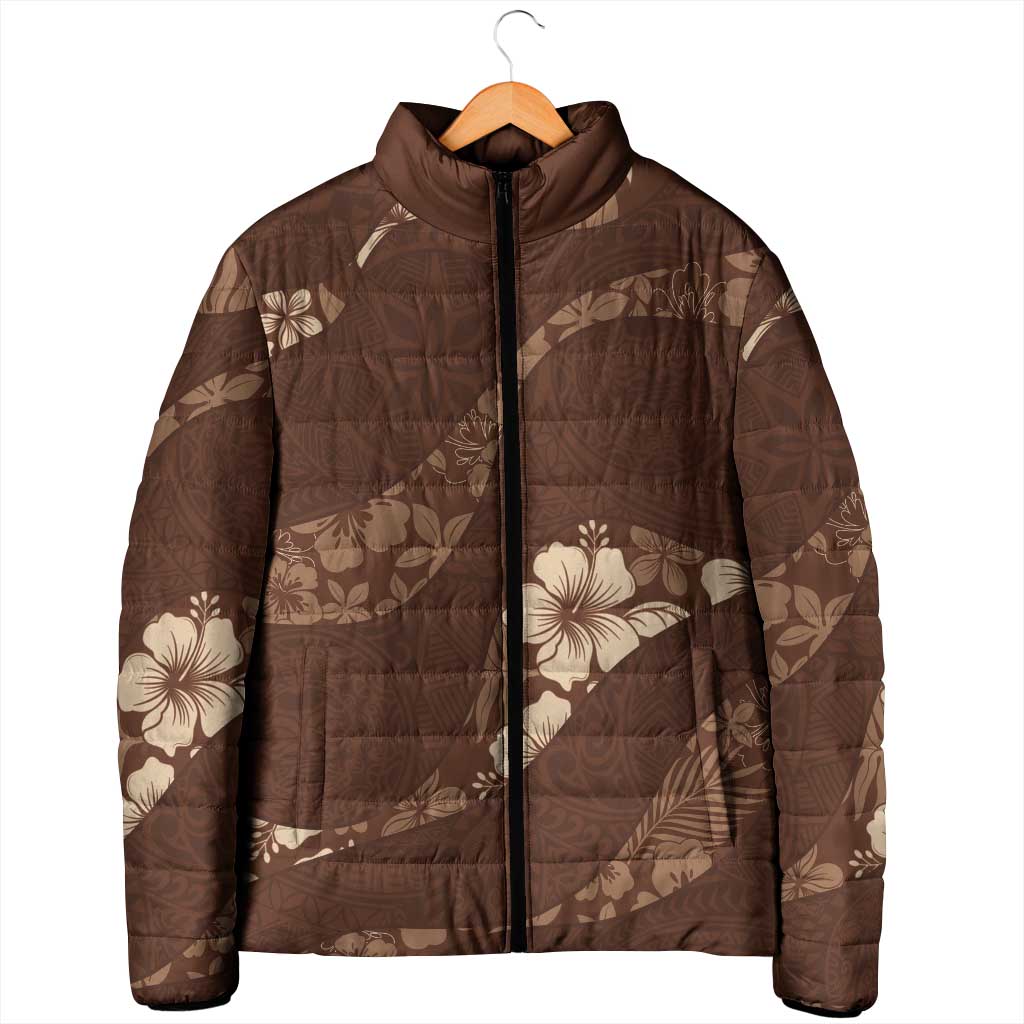 Aloha Hawaii Floral Tapa Padded Jacket Patchwork Mocha - Polynesian Pride