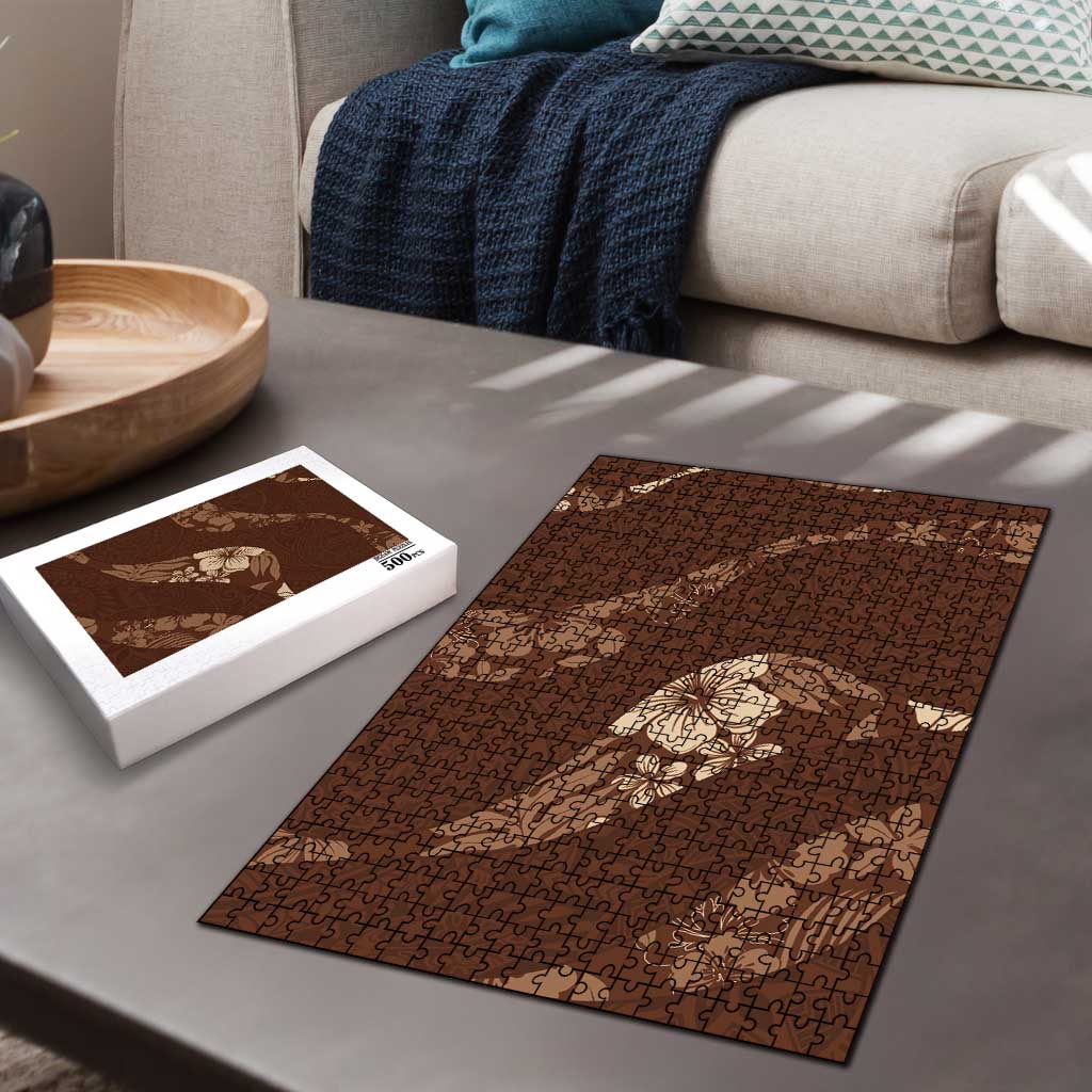 Aloha Hawaii Floral Tapa Puzzle Patchwork Mocha - Polynesian Pride