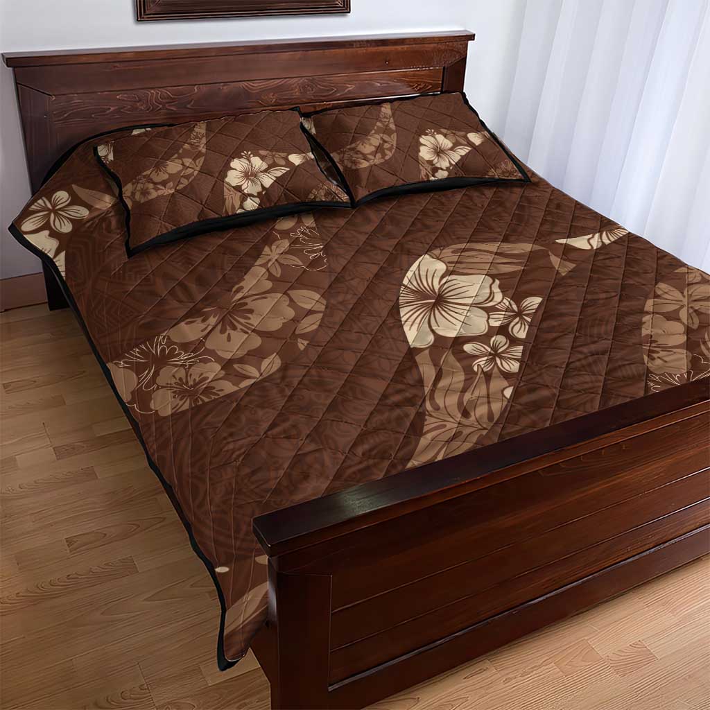 Aloha Hawaii Floral Tapa Quilt Bed Set Patchwork Mocha - Polynesian Pride