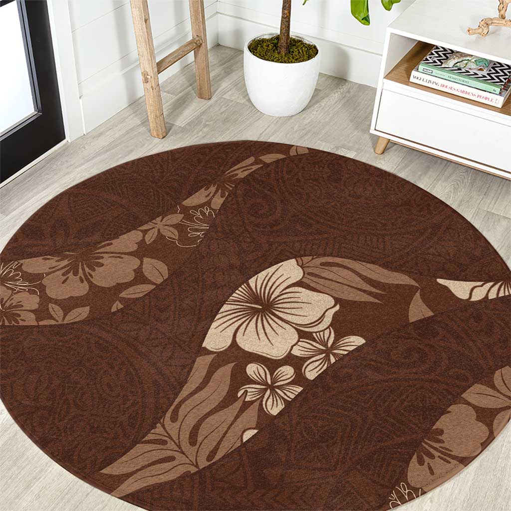 Aloha Hawaii Floral Tapa Round Carpet Patchwork Mocha LT7 Mocha - Polynesian Pride