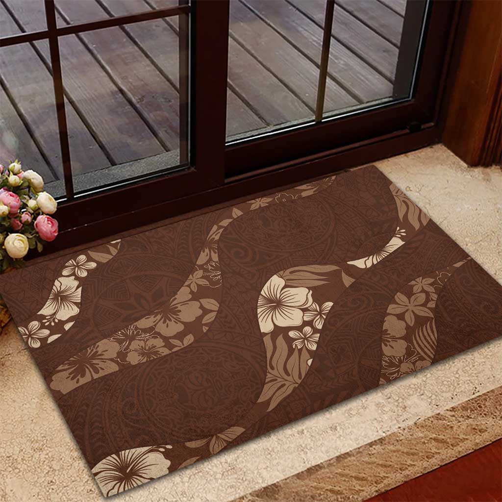 Aloha Hawaii Floral Tapa Rubber Doormat Patchwork Mocha - Polynesian Pride