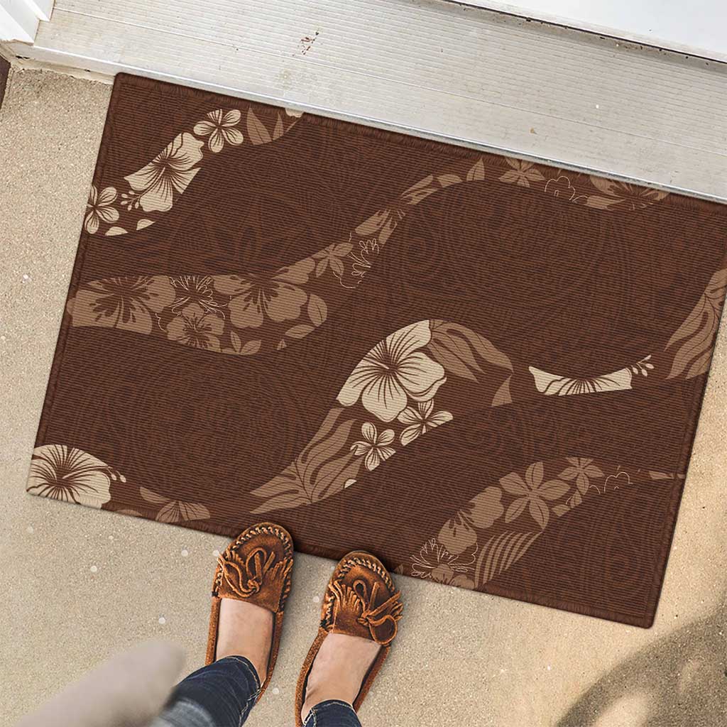 Aloha Hawaii Floral Tapa Rubber Doormat Patchwork Mocha - Polynesian Pride