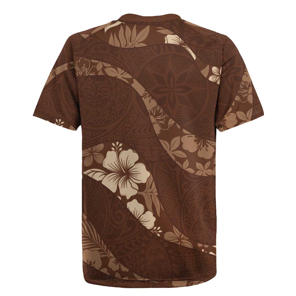 Aloha Hawaii Floral Tapa Rugby Jersey Patchwork Mocha - Polynesian Pride