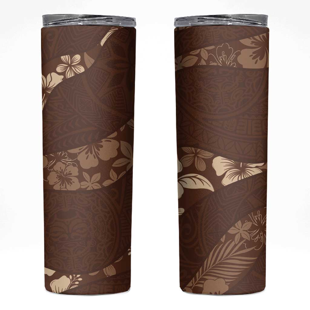 Aloha Hawaii Floral Tapa Skinny Tumbler Patchwork Mocha - Polynesian Pride