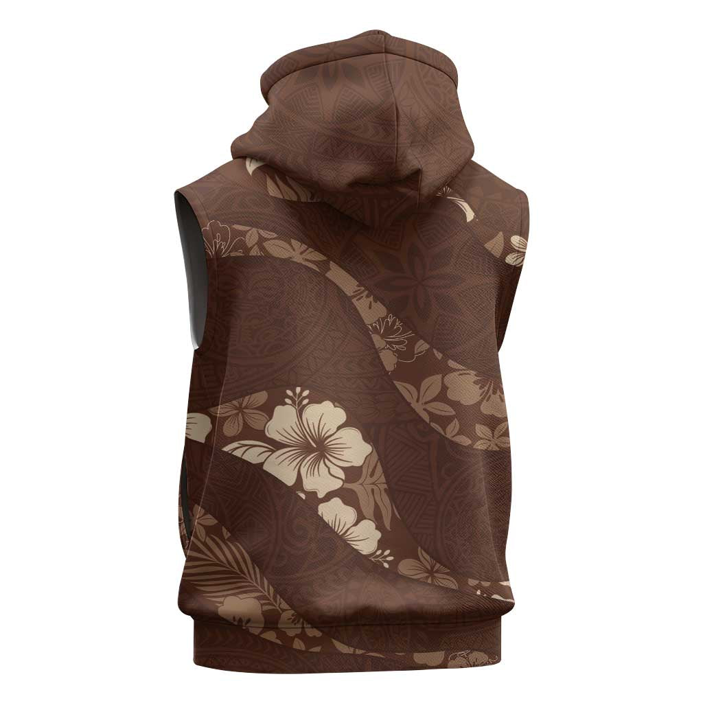 Aloha Hawaii Floral Tapa Sleeveless Hoodie Patchwork Mocha - Polynesian Pride