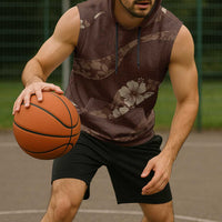 Aloha Hawaii Floral Tapa Sleeveless Hoodie Patchwork Mocha - Polynesian Pride