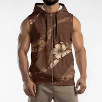 Aloha Hawaii Floral Tapa Sleeveless Zip Hoodie Patchwork Mocha - Polynesian Pride