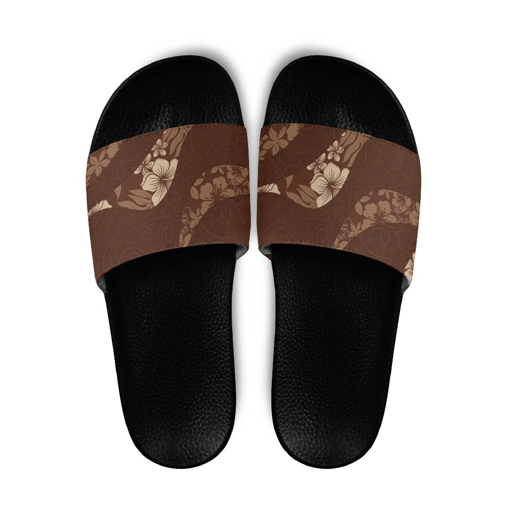 Aloha Hawaii Floral Tapa Slide Sandals Patchwork Mocha - Polynesian Pride